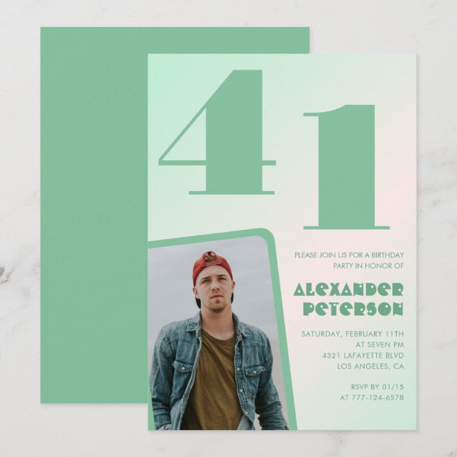Green gradient 41st birthday invitations Boy Photo (Front/Back)