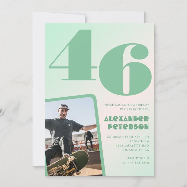 Green gradient 46th birthday invitations Boy Photo (Front)