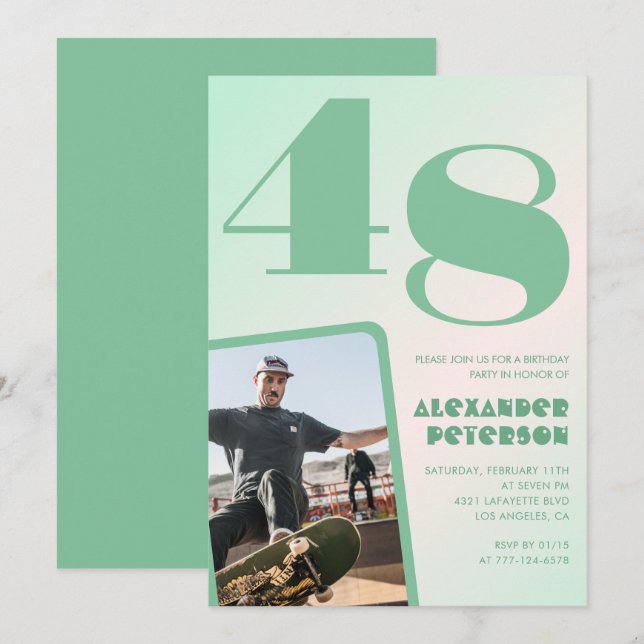 Green gradient 48th birthday invitations Boy Photo (Front/Back)
