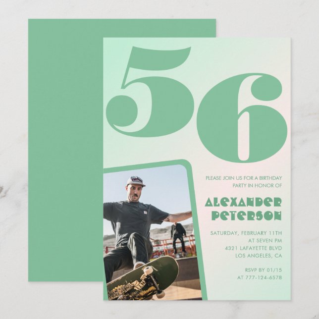 Green gradient 56th birthday invitations Boy Photo (Front/Back)