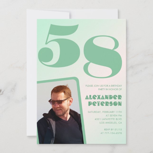 Green gradient 58th birthday invitations Boy Photo (Front)
