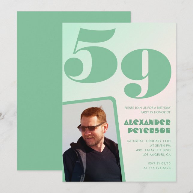 Green gradient 59th birthday invitations Boy Photo (Front/Back)