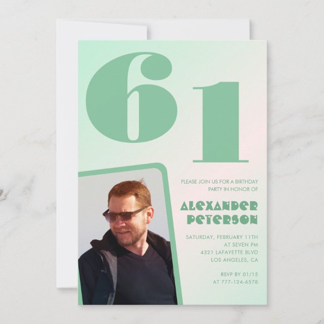 Green gradient 61st birthday invitations Boy Photo (Front)