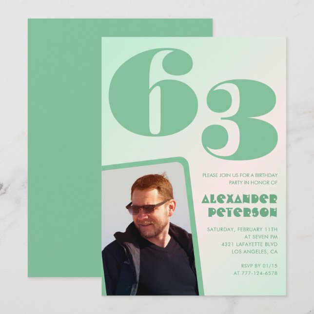 Green gradient 63rd birthday invitations Boy Photo (Front/Back)