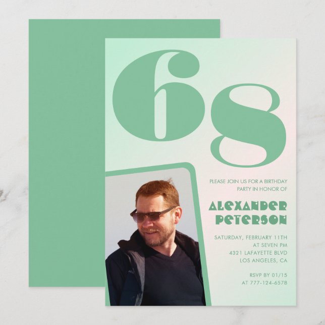 Green gradient 68th birthday invitations Boy Photo (Front/Back)