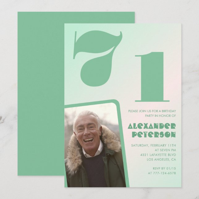 Green gradient 71st birthday invitations Boy Photo (Front/Back)