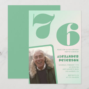 Green gradient 76th birthday invitations Men Photo
