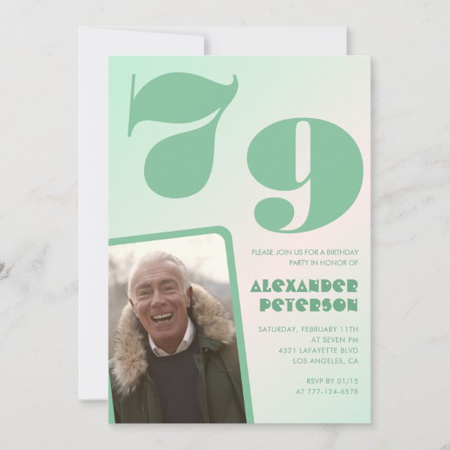 Green gradient 79th birthday invitations Boy Photo (Front)