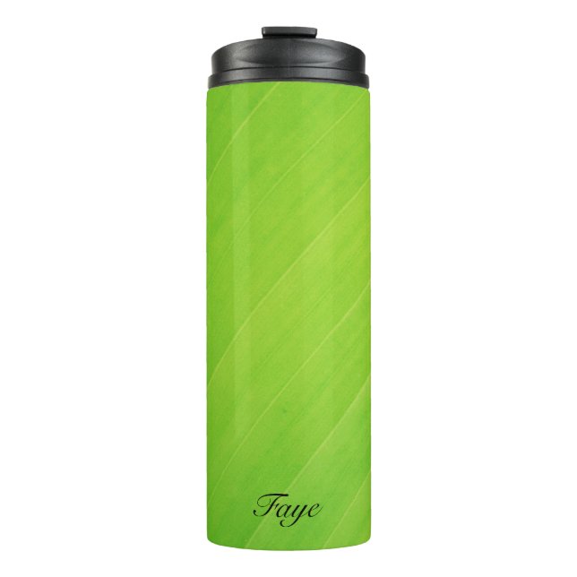 Green gradient Banana leaf texture pattern name Thermal Tumbler (Front)