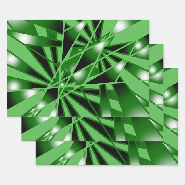Green Gradient Colour Fill Art Perspective Drawing Wrapping Paper Sheet (Set)