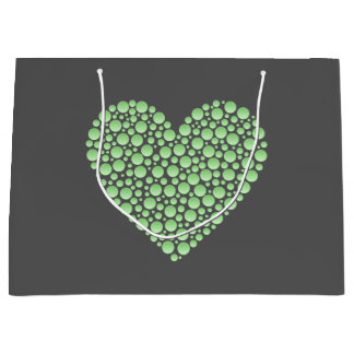 Green Gradient Heart Circles – Dark Grey Minimal  Large Gift Bag