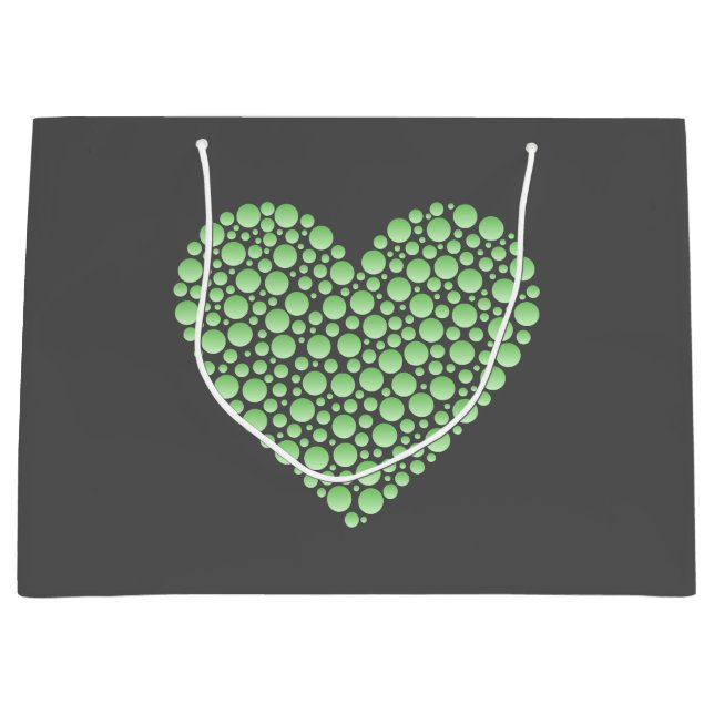 Green Gradient Heart Circles – Dark Grey Minimal  Large Gift Bag (Front)