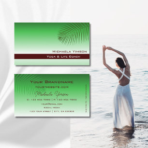 Green Gradient Modern with Palm Leaf Simply Chic Business Card