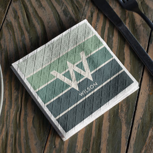 Green Gradient Striped Monogram Personal Party Napkin