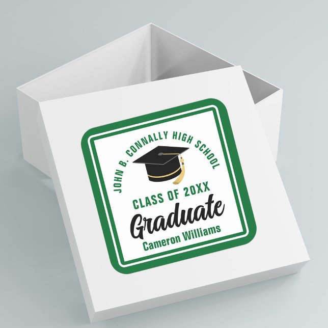Green Graduate 2025 Personalised Graduation Party Square Sticker (Creator Uploaded)