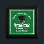 Green Graduate Custom 2025 Graduation Party Gift Box<br><div class="desc">This modern green custom graduation gift box features white typography of your high school or college name for the class of 2025. Customise with your graduating year under the chic handwritten script and grad cap for a great personalised graduate present.</div>