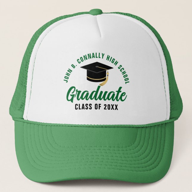 Green Graduate Customisable Graduation Trucker Hat (Front)