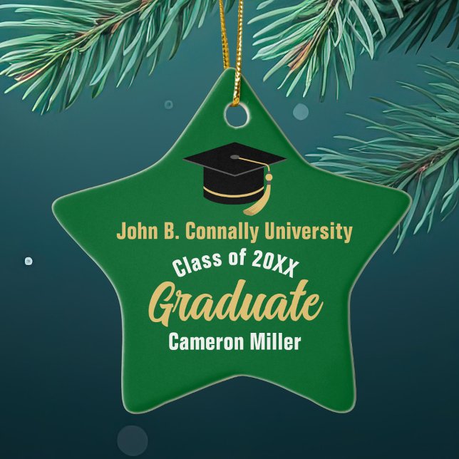 Green Graduate Personalised 2025 Graduation Star Ceramic Ornament (Creator Uploaded)