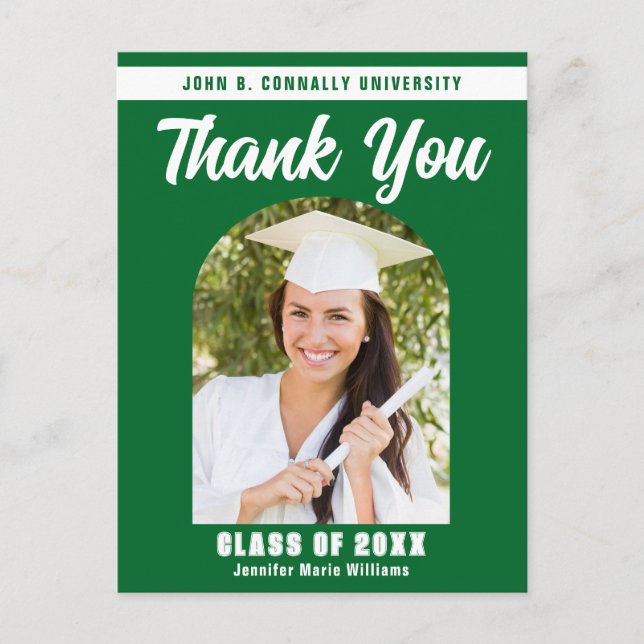 Green Graduate Photo Arch Graduation Thank You Postcard (Front)
