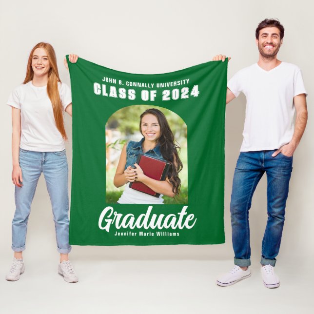 Green Graduate Photo Arch Modern Graduation Fleece Blanket (In Situ)