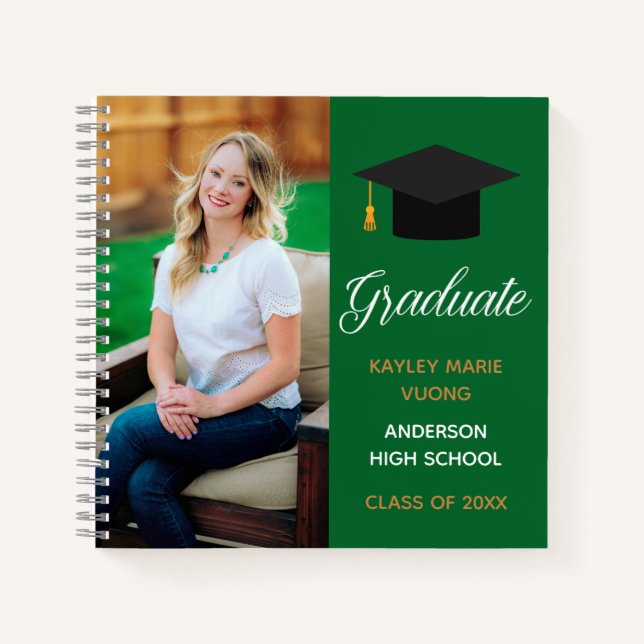 Green Graduate Photo Autograph Graduation Guest Notebook (Front)