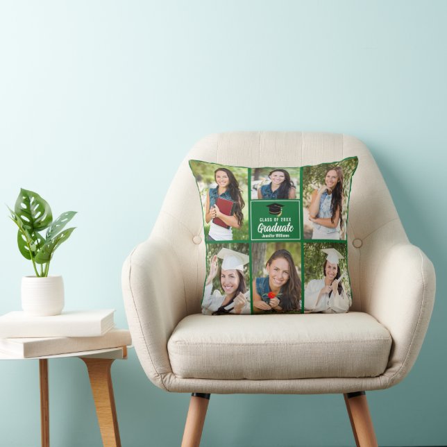Green Graduate Photo Collage Custom Graduation Cushion (Chair)