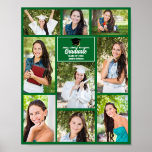 Green Graduate Photo Collage Graduation Party Poster