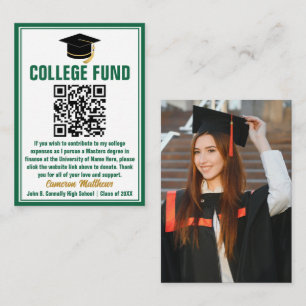 Green Graduate Photo College Fund QR Code Enclosure Card