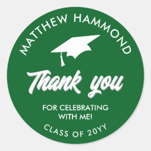 Green Graduating Class Thank You Grad Cap Classic Round Sticker