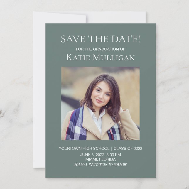 Green Graduation 2 Photo Save Date Class 2022 (Front)