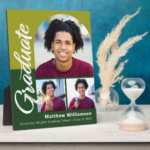 Green Graduation 3 Photo Bold Arch Script Modern Plaque