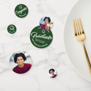 Green Graduation 3 Photo Bold Script Cap Minimal Confetti