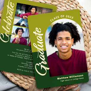 Green Graduation 4 Photo Bold Arch Party Real Gold