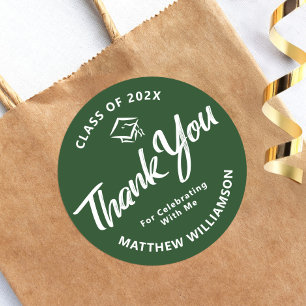 Green Graduation Bold Script Cap Thank You Modern Classic Round Sticker