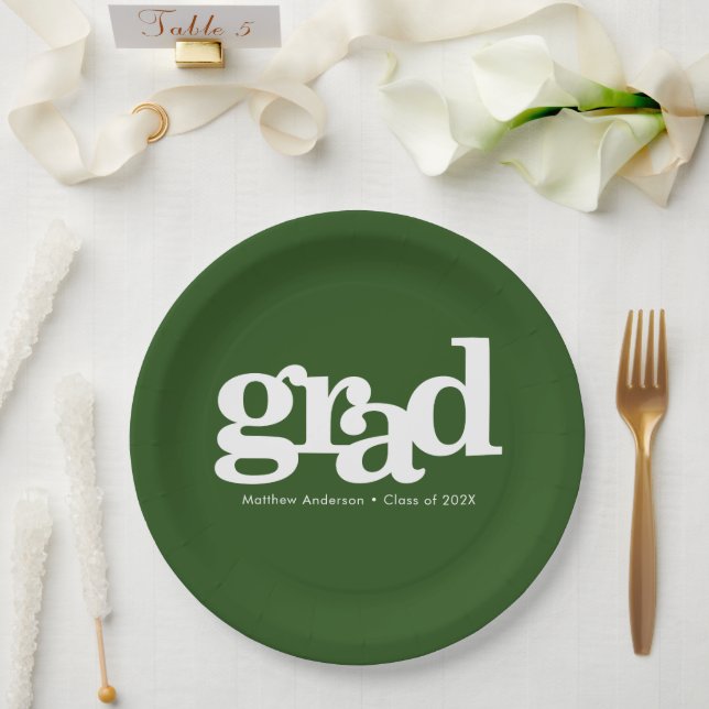 Green graduation bold typography modern simple paper plate (Wedding)
