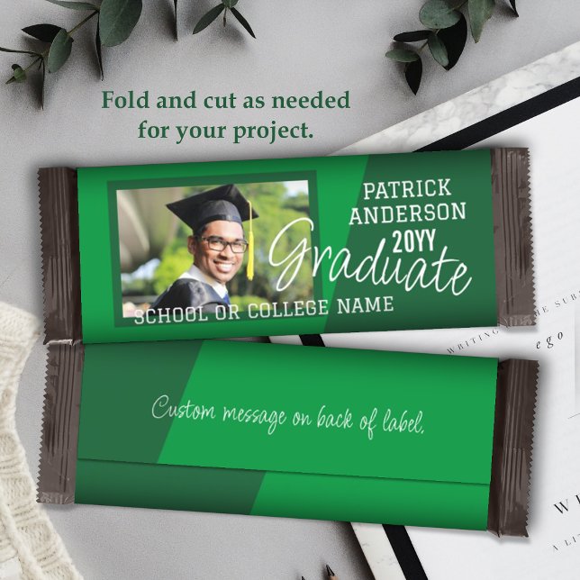 Green Graduation Candy Bar Bar Wrapper (green graduate grad graduation party favor candy custom wrapper label DIY low cost budget)