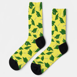 Green Graduation Caps 0n Yellow Grad Party Outfit Socks