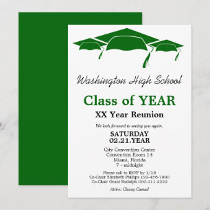 Green Graduation Caps Class Reunion Template