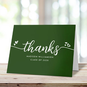 Green Graduation Chic Modern Elegant Script Hearts Thank You Card