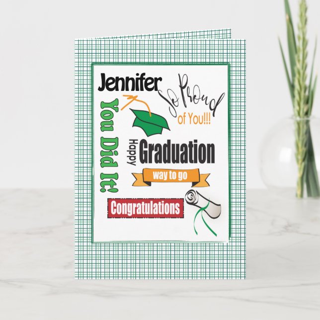 Green Graduation Congratulation Custom Card (Front)