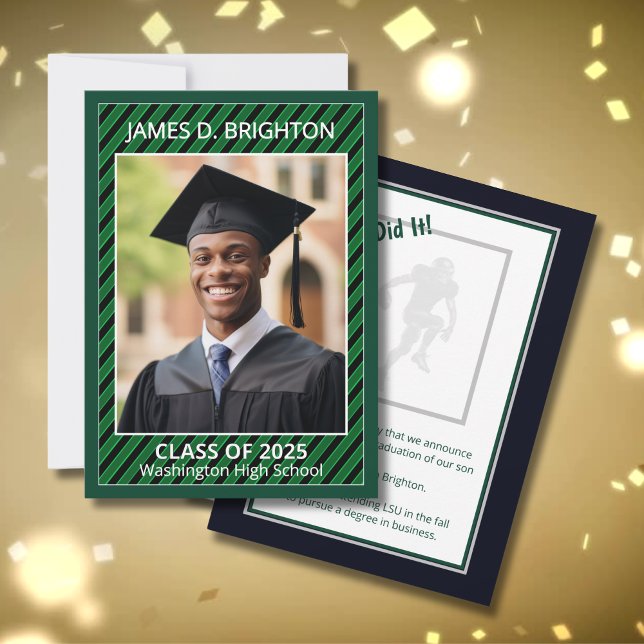 Green Graduation Football theme Photo Announcement (Creator Uploaded)