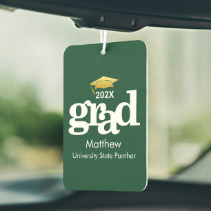 Green Graduation Gold Cap Modern Bold Typography Car Air Freshener