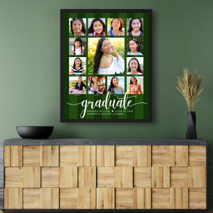 Green Graduation K–12 Photo Collage Stripes Script Poster