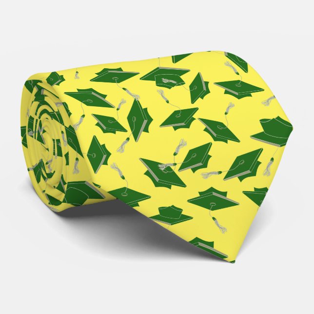 Green Graduation on Yellow Grad Party Outfit Tie (Rolled)