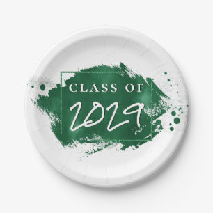 Green Graduation   Paint Splatter Chic Grad Party Paper Plate