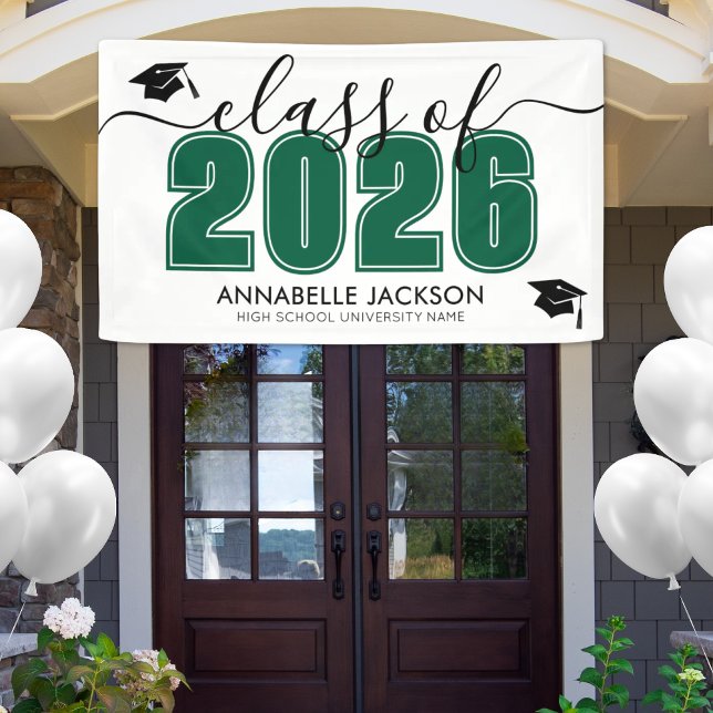 Green Graduation Party Banner (Simple Class Of 2025 Green Graduation Party Banner)