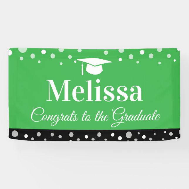 Green Graduation Party Banner Custom Name  (Horizontal)