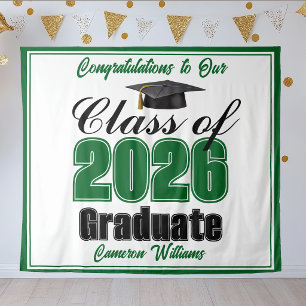 Green Graduation Party Custom Graduate Photo Booth Tapestry
