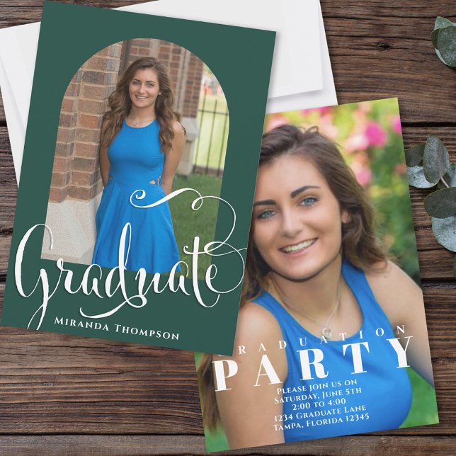 Green Graduation Party Elegant Photo Invitation (Creator Uploaded)