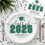 Green Graduation Party Paper Plate<br><div class="desc">Class of 2026 Bold Elegant Black and Emerald Green Graduation Paper Plate. Celebrate this milestone with a stylish and personalised graduation paper plate, perfect for serving food at a graduation party. Featuring "Class of 2026" (or any year) in bold typography, the year and graduation cap icon are highlighted in emerald...</div>